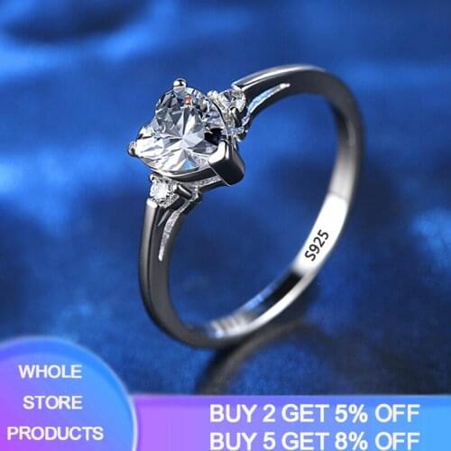 Simple Heart Silver 925 Rings For Women Female Cute Finger Rings Romantic Birthday Gift For Girlfriend Fashion Zircon Jewelry