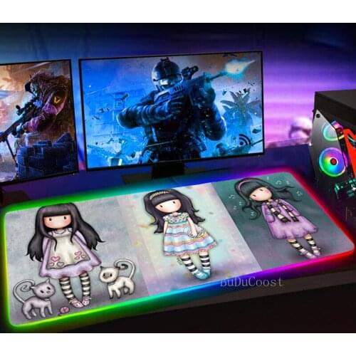 RGB 90X30 KAWAII Santoro Gorjuss Mouse Pad Gaming Mause Pad Mousepad Deskmat Keyboard Pad Rubber No-slip with Backlit Mausepad