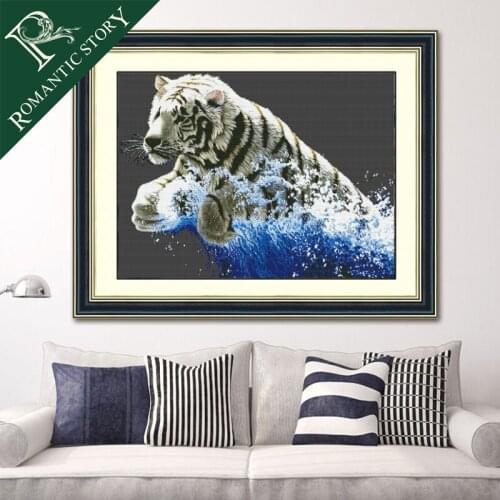 Romantic Story Painting of Living Room diy Counted Cross Stitch Chinese Style Northeast Tiger Pattern Needlework Cross-Stitch