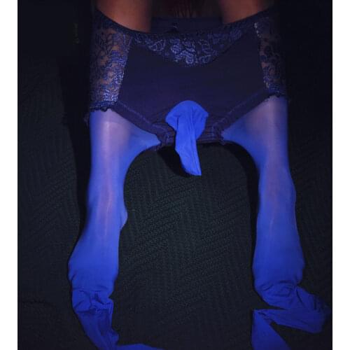 Sexy Men Plus Size 912 Oil Shiny U Convex Pouch Stockings COCkring 2 in 1 Lace Underwear Stocking Candy Color Sexy Tight F16