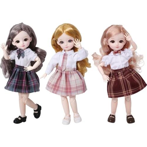 BJD Doll 1/6 Ball Jointed Girl Dolls 30cm with Makeup Uniform Wig Gray