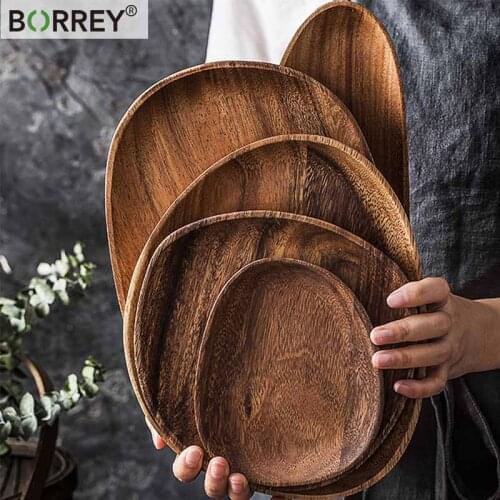 BORREY Solid Plate lovesickness Wood Rectangular Oval Wood Pan Fruit Dishes Saucer Sushi Tea Tray Dessert Dinner Plate Tableware