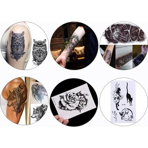 Waterproof Temporary Tattoo Sticker Men Women Wolf Tattoo Flash Tattoo Sexy Women Rose Flower Water Transfer Fake Tattoo