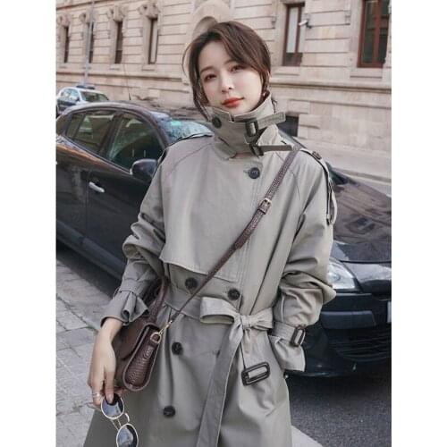 Trench Coat Womens Fashion Autumn and Winter Mid Length Student Korean Loose 2021 Womens New Coat Jackets Women Clothes