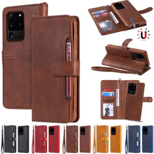 Shockproof Leather Flip Case For Samsung Galaxy S21 S20 S10 S9 S8 Note 20 10 9 8 Detachable Magnetic Card Slots Wallet Case