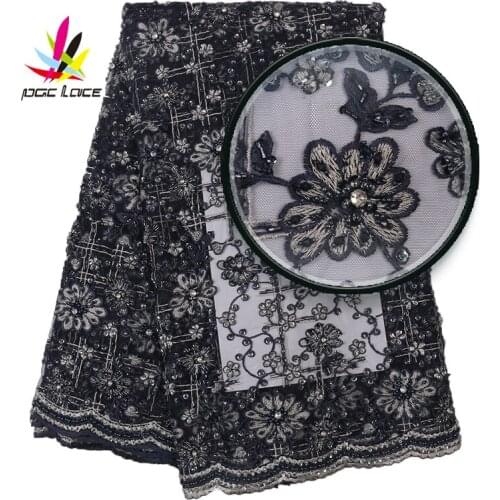 High Quality Black Beaded Lace Fabrics Embroidery African Lace Fabric Handmade Beads Lace for Bridal Lace Materials XZ2926B-4