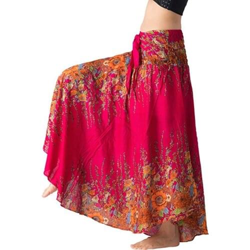 New Design Bohemian Women Cotton Flowers Elastic Waist Long Hippie Gypsy Boho Floral Halter Skirt Beach Style Hot sale Skirt