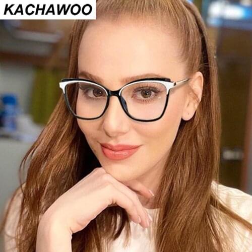 Kachawoo half-metal anti blue light glasses female optical tr90 big glasses frame women fashion cat eye eyewear black white