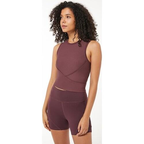 Ribbed Round Collar Yoga Sports Bras for Women Wirefree Medium Support Gym Workout Fitness Crop Tank Tops