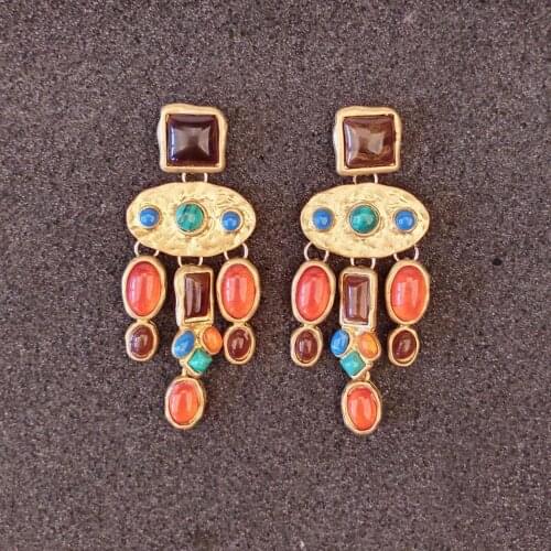 Baroque Colorful Stone Geometric Statement Earrings for Women Boho Jewelry 2020 ZA Vintage Drop Earring Fashion Bijoux Wholesale