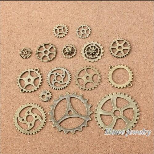 30 pcs Vintage Charms Mixed gear Pendant Ancient bronze Fit Bracelets Necklace DIY Metal Jewelry Making A016