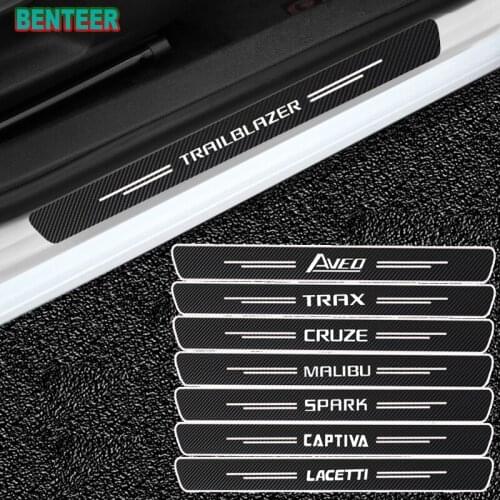 4pcs Carbon fiber Car Door Sticker For Chevrolet SPARK Aveo Trax Cruze Malibu Captiva Lacetti TRAVERSE Trailblazer