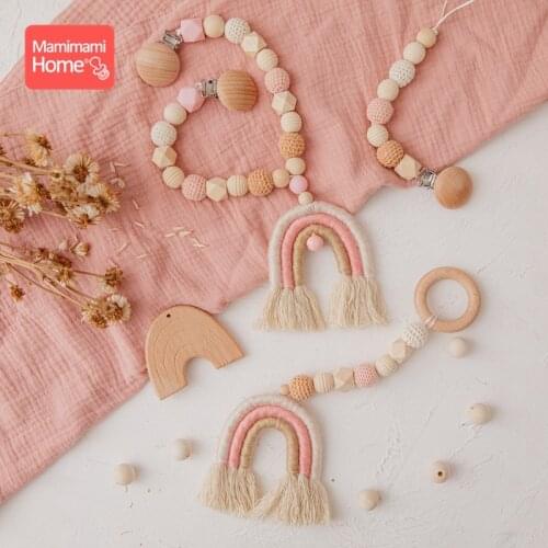4pc/set Baby Wooden Toys Music Rattle Pram Clip Hanging Baby Toy Mobile Bed Holder Personalised Pacifier Dummy Clip Play Gym Toy