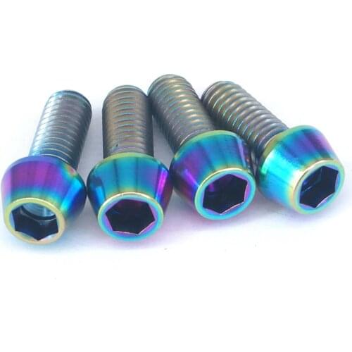 4 PCS M6x15mm Rainbow GR5 Titanium Cone Head Screw Bolts For Bicycle Brake