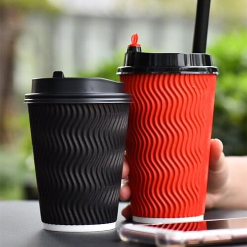 50pcs Corrugated Hot Drink Paper Cup Disposable Coffee Cup With Lids 500ml Milk Tea Beverage Cup Takeaway Packages