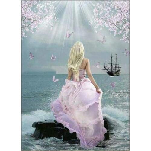 5D Diy Diamond Painting Cross-Stitch "Woman&Sea" 3DMosaic Pictures Embroidery People Decor FC450