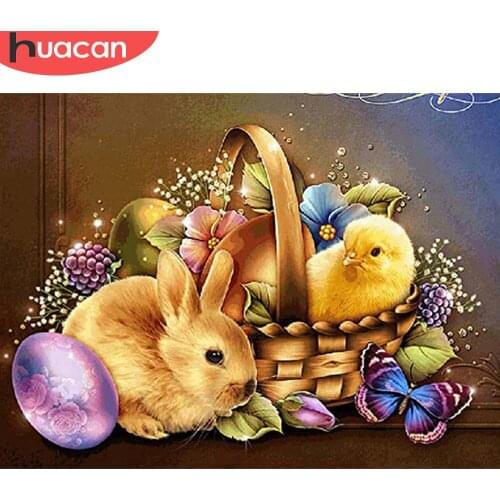 HUACAN DIY Diamond Painting 5d Rabbit Mosaic Chicken Full Square/Round Diamond Embroidery Animal Needlework Home Decor