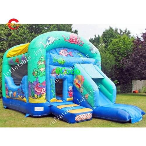 Free air ship to door,5x3.5m Fashion kid game inflatable bouncer bounce castle, ocean therme jumping castle with slide