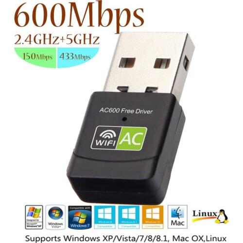 Free Driver 600Mbps USB 2.4+5Ghz MIni Wireless USB Wifi Adapte Receiver Wifi AC Dongle Adapter Network Card Latest For Laptop