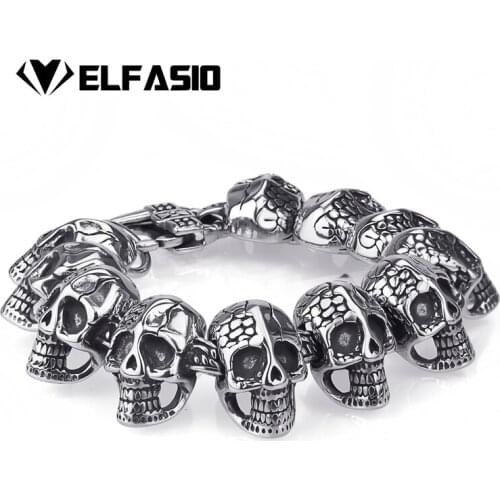 Free Shipping Mens Boys Skeleton Skull Silver 316L Stainless Steel bracelet Ghost bangle Biker Punk Jewerly