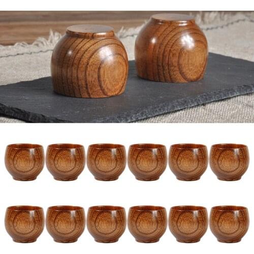 12x Mini Wood Tea Cup Wooden Teacup Coffee Beer Wine Mug Camping Picnic 50ML