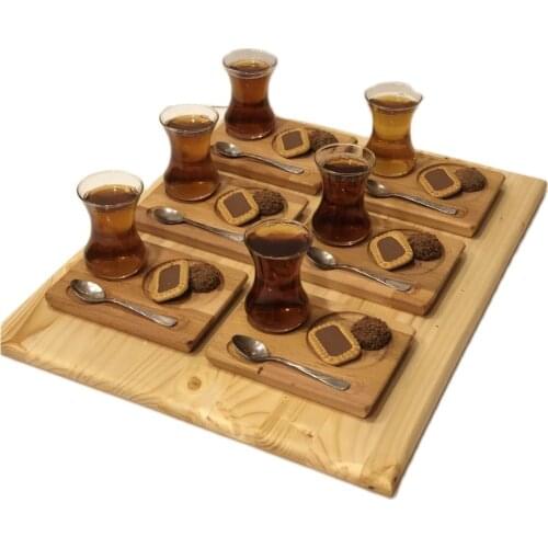 Solid Carved Wood Tea Cup Mat 6 Pcs Handmade Wooden Cup and Çaybardağı Mat Cookie Snack Delivery Coffee