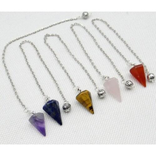 Hot Sell Reiki Healing Pendulum For Dowsing Natural Stone Quartz Crystal lapis Meditation Hexagonal Charm Pendule Pendant