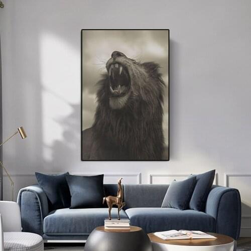 Animal Pictures Art Canvas Printed Animal Painting Black and White Canvas Lion Prints Home Decor Posters and prints Wall Art