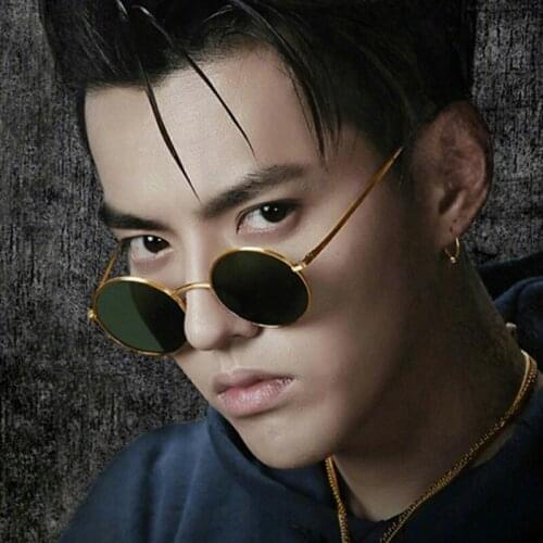 Circular retro metal small frame sunglasses Wu Yifans personality hip hop sunglasses for men and women