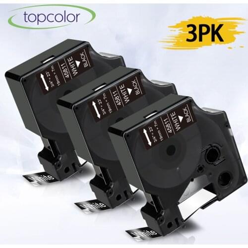Topcolor 3PK White on Black 45811 Label Tape 19mm Replace Dymo D1 Printer Ribbon Sticker for Dymo Labeller Typewrite LabelWriter