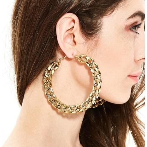 MOGAKU Classic Big Circle Earrings Gold Color 80mm Hyperbole Hoop Earrings for Women Retro Geometric Jewelry Punk Accessories