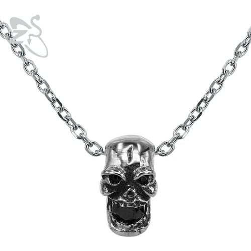 ZS Punk Mens Stainless Steel Pendnat Necklace with Black Cubic Zirconia Rock Roll Necklaces for Men Male Biker Jewelry Gifts