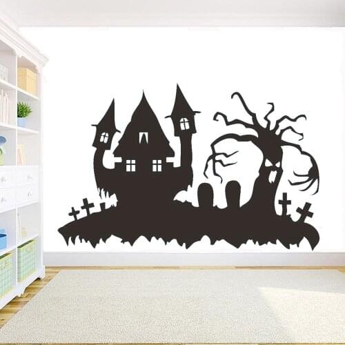 Haunted house Wall Decals Happy Halloween Tree Holiday Wall Sticker Vinyl Removable for Home Kids Room Decoration Decals X920