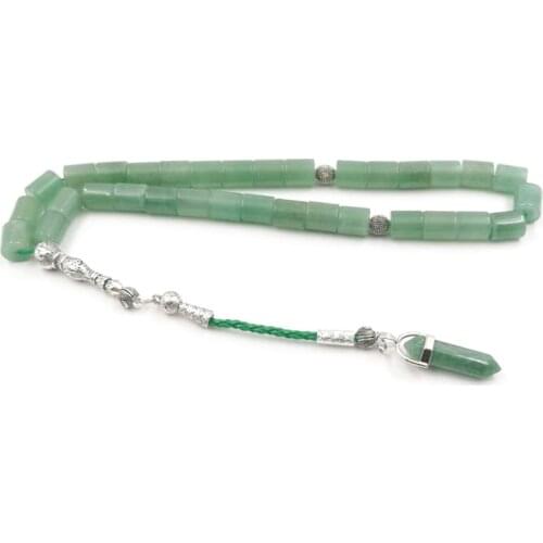 Tasbih Natural green jades stone muslim bracelet Misbaha islamic gift stone tassels 33 prayer beads jewelry handmade rosary