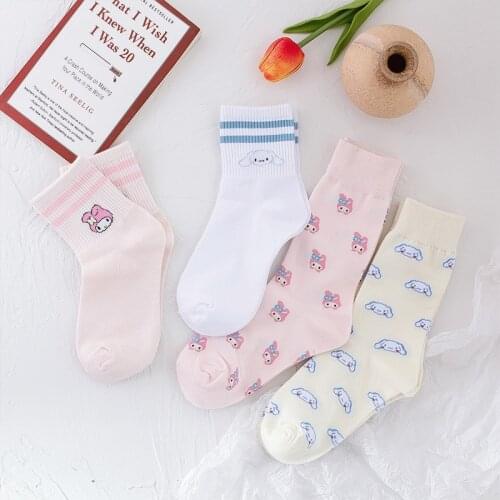 Japanese Kawaii Women Animals Cartoon Tube Socks Cute dog Cotton Long Socks Female and Ladies Pink White Sox