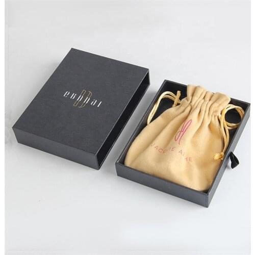 Wholesale 500pcs/lot Recyclable Paper Jewelry Boxes Drawer Boxes Packaging Velvet Drawstring Bags With Logo