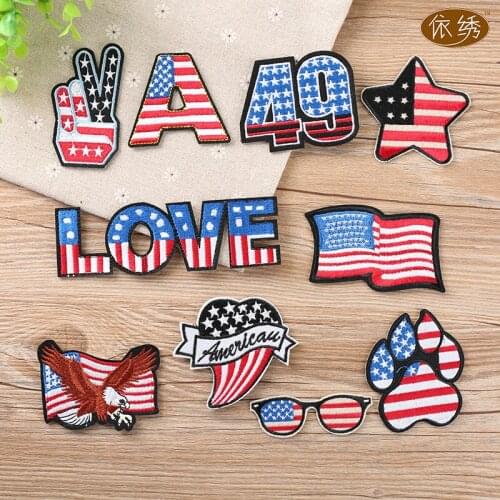 PGY New USA Flags Embroidered Patches eagle letter Glass iron on patches Motif Applique badge popular embroidery accessories