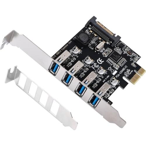 4 Ports USB 3.0 to PCI Express Expansion Card USB 3.0 PCI-e Controller Hub for Desktop PC with 8 cm Low Profile Bracket