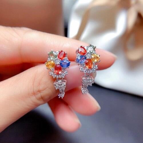 Most Popular 100% Real Natural Sapphire Earring 925 Sterling Silver