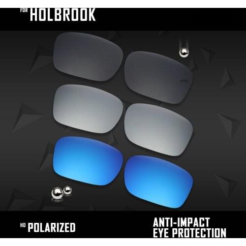 OOWLIT 3 Pairs Polarized Sunglasses Replacement Lenses for Oakley Holbrook OO9102-Black & Silver & Ice Blue