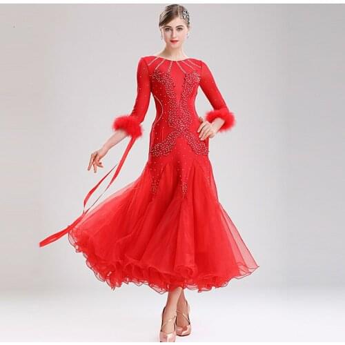 Modern Waltz Show Big hem Dress Feather High-end National Standard ballroom dance competition dresses