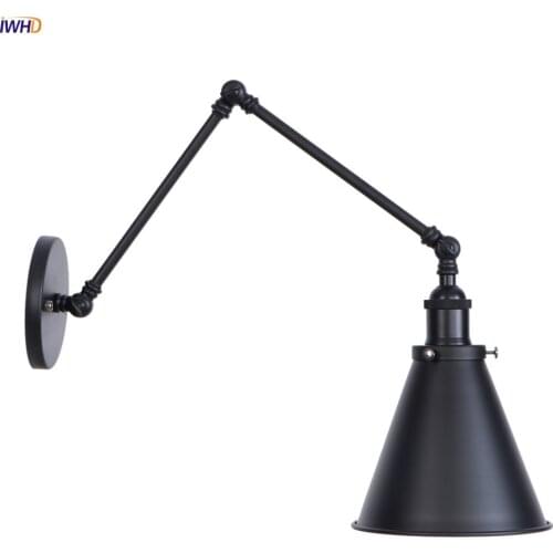 IWHD Black Swing Long Arm LED Wall Lamps Bedroom Iron Wrount Loft Style Industrial Wall Light Sconce LED Edison Home Lighting