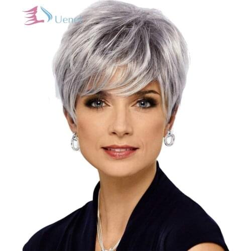 Uenel Short Gray Human Hair Wigs for Women Natural Pixie Cut Wig Daily Hair