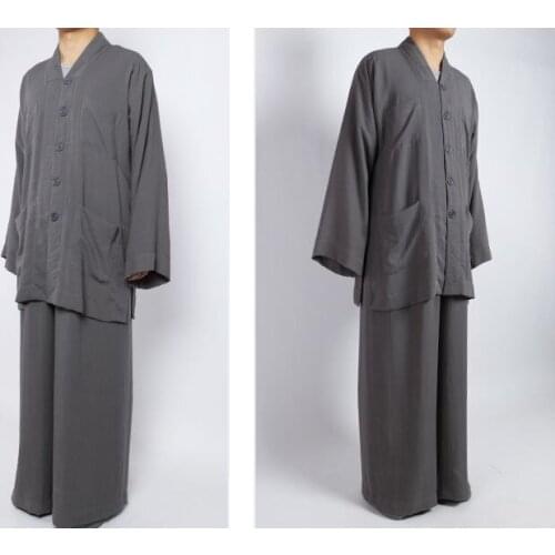 Unisex Summer&spring cotton&linen gray buddha lay suits Buddhist zen clothing shaolin Monk kung fu martial arts uniforms