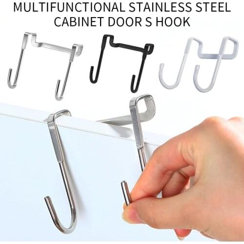 S-Type Door Hanger Stainless Steel Over The Cabinet Door Hook Door Hangers Bathroom Kitchen Nail-Free Wall Mounted Coat Racks