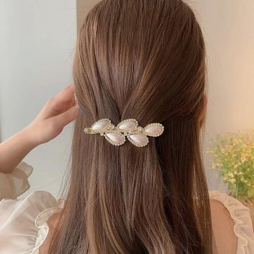 VSnow Korean Sweet Waterdrop Simulation Pearl Barrettes for Women Femme Bling Bling Rhinestone Metallic Wedding Hair Accessories