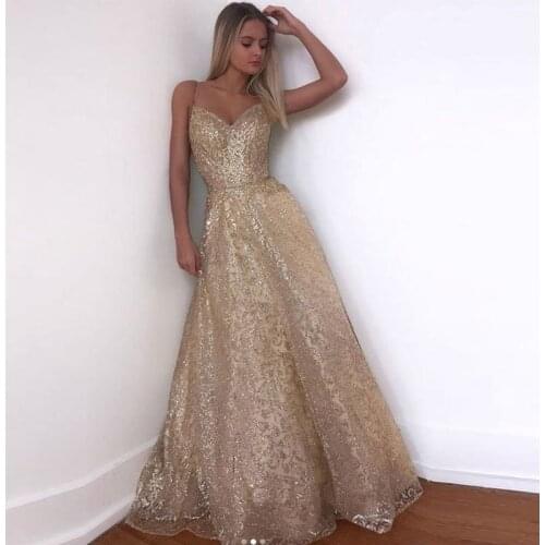 V Neck Prom Dresses with Sequins Glittey Floor Length Womens A Line Mother Of The Bride Dress Formal Evening Gowns 2020 VS12