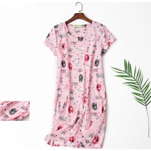 Womens Oversize Sleep Shirts Cartoon Sleepwear 100% Cotton Night Gown T Shirts Home Clothing Nightwear