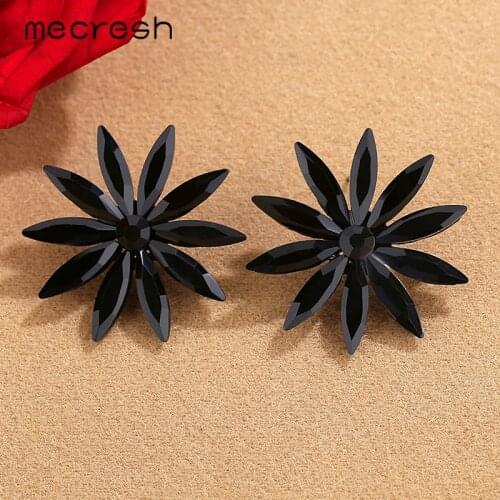 Mecresh Black Color Crystal Vintage Flower Shaped Stud Earrings for Women Unique Design Statement Trendy Jewelry 2020 EH1476
