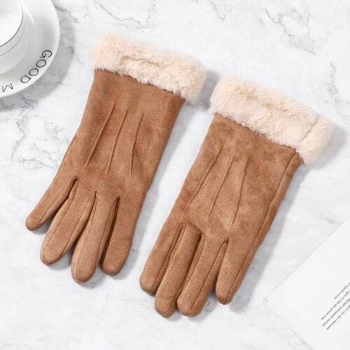 Women Gloves Winter Touch Screen 2021 Female Suede Furry Warm Full Finger Gloves Lady Winter Outdoor Sport Driving Women Gloves
